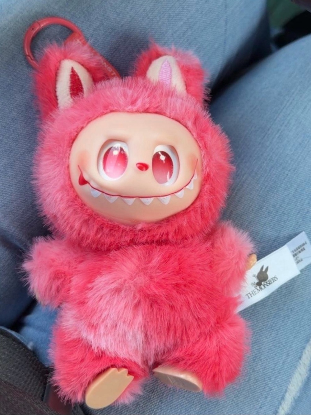 Plush Pink Monster labubu bunny Keychain -